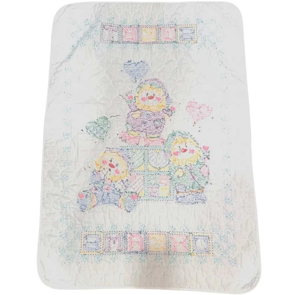 Vintage Clowns Cross Stitch Baby Quilt Sweet Dreams Balloons Handmade 28